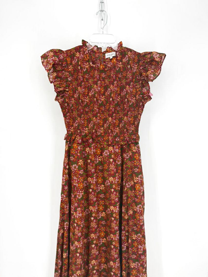 OLIVIA JAMES Size L Burgundy Print Floral Maxi-Dress