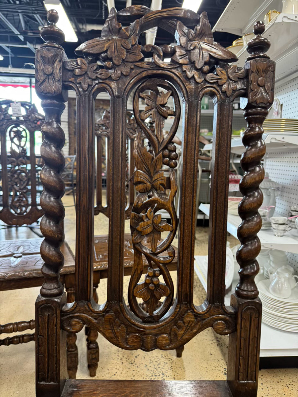 Carved Oak English Set of 3 Chairs