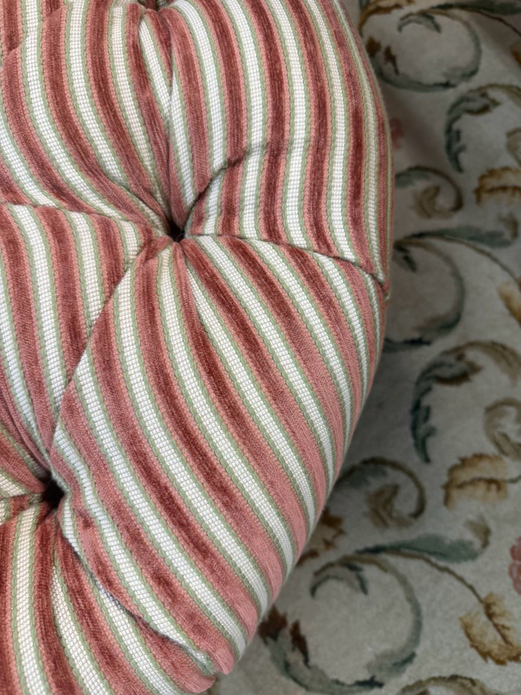 Pink, Green & White Tufted Stripe Ottoman