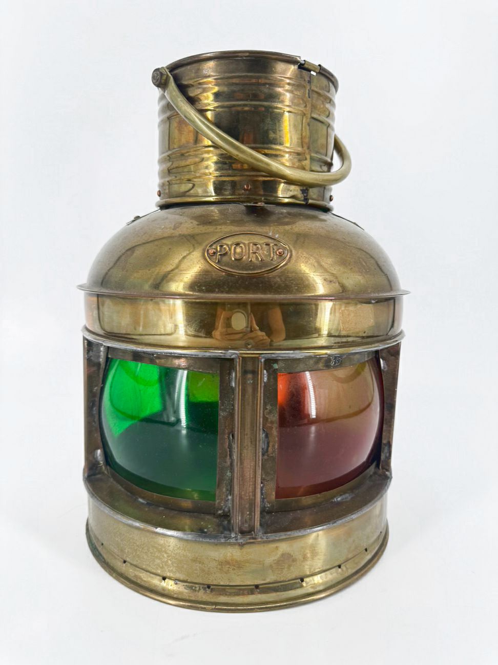 VINTAGE Brass Green & Red Glass Kerosene Lantern