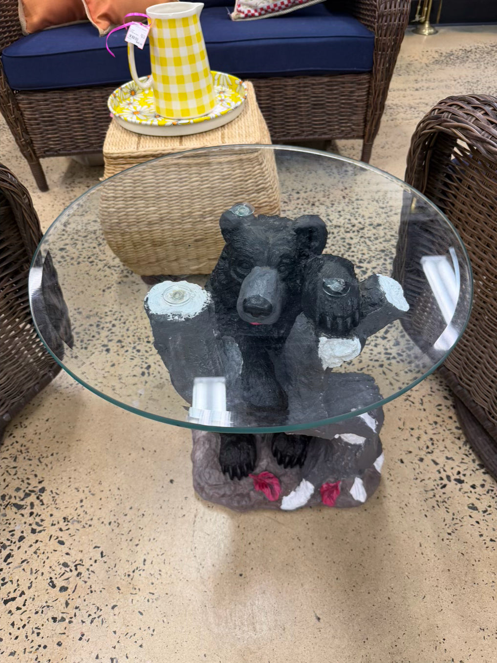 Black Resin & Glass Bear Occasional Table