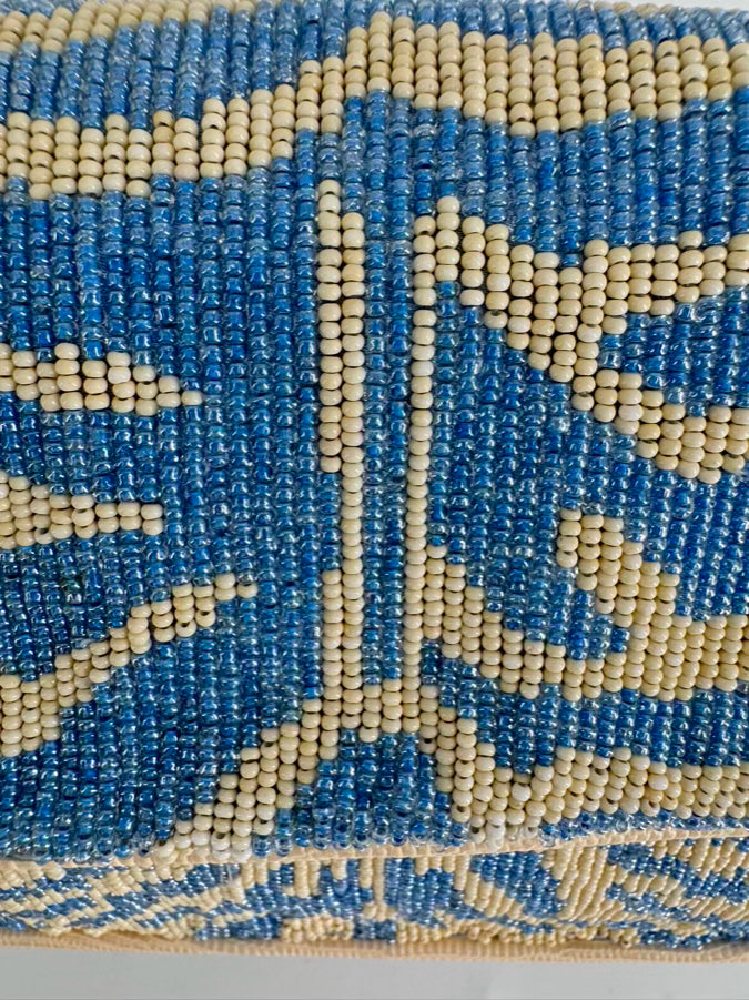 STAUD Blue & White Beaded Animal Print Tommy Purse