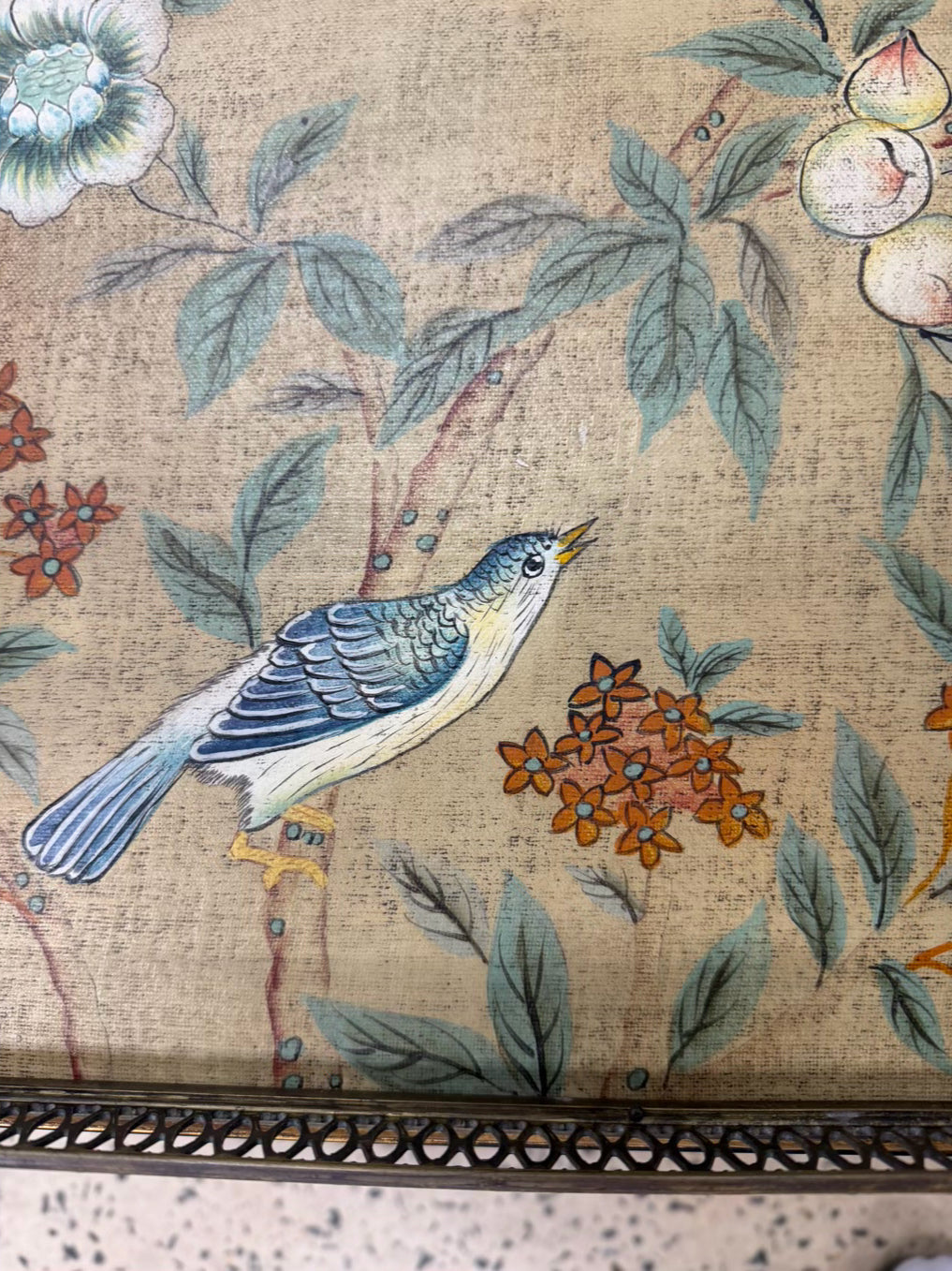 Black & Cream Chinoiserie Wood Birds & Flowers Coffee Table