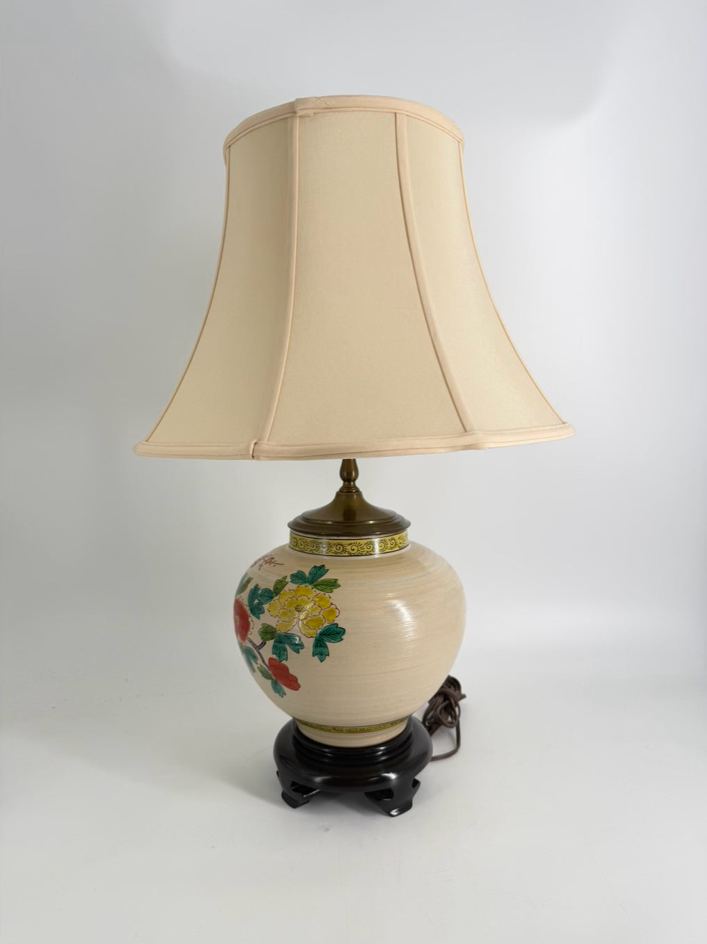 Tan, Rust & Green Porcelain Lamp w/ Shade