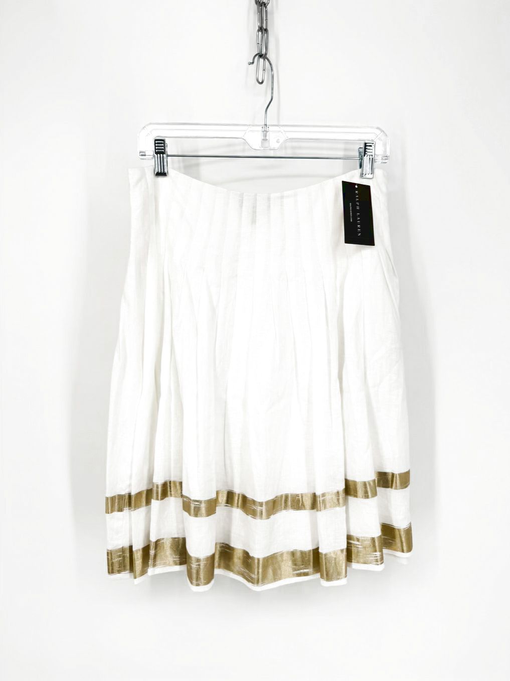RALPH LAUREN BLACK LABEL Size 8 Cream & Gold Linen Skirt NWT