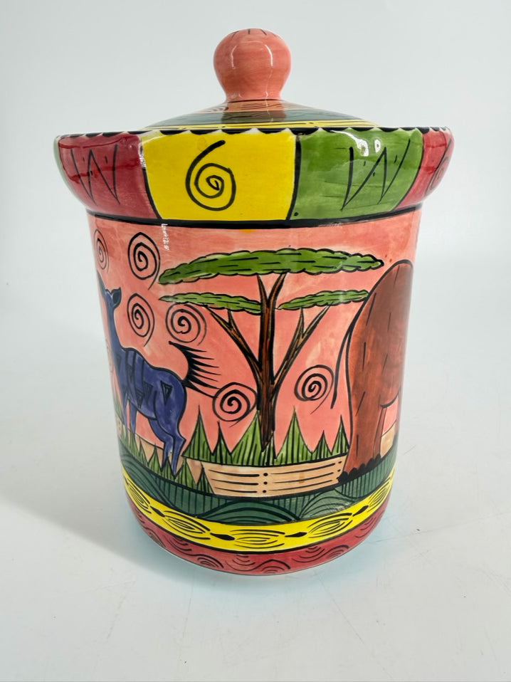 ZIMBABWE Multi Colored Ceramic Large Jar w/ Lid