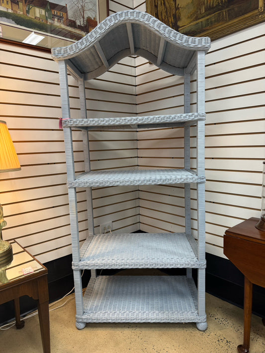 Blue Painted Wicker Arched 4-Shelf Etagere