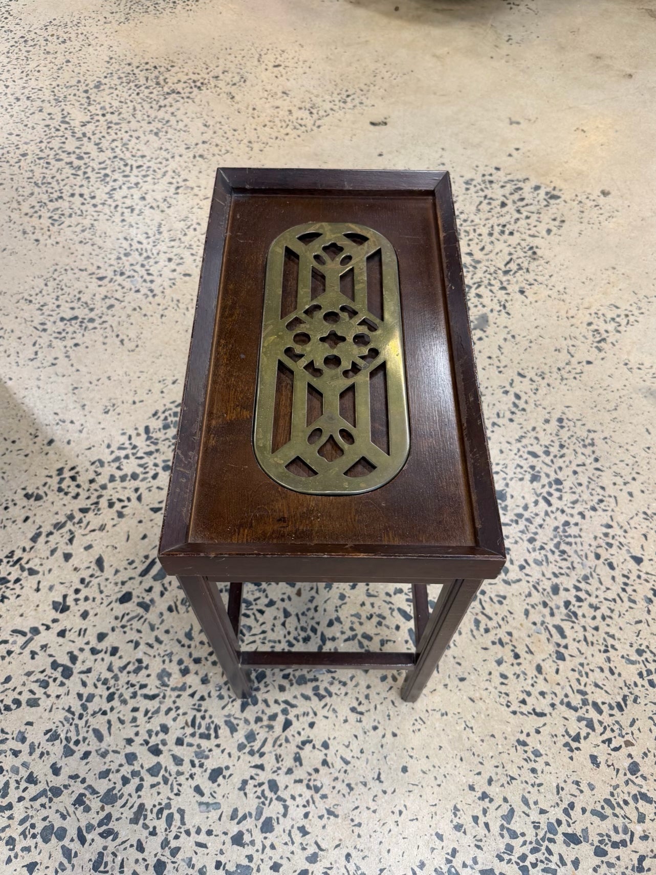 Brass Brown Wood Chippendale Side Table