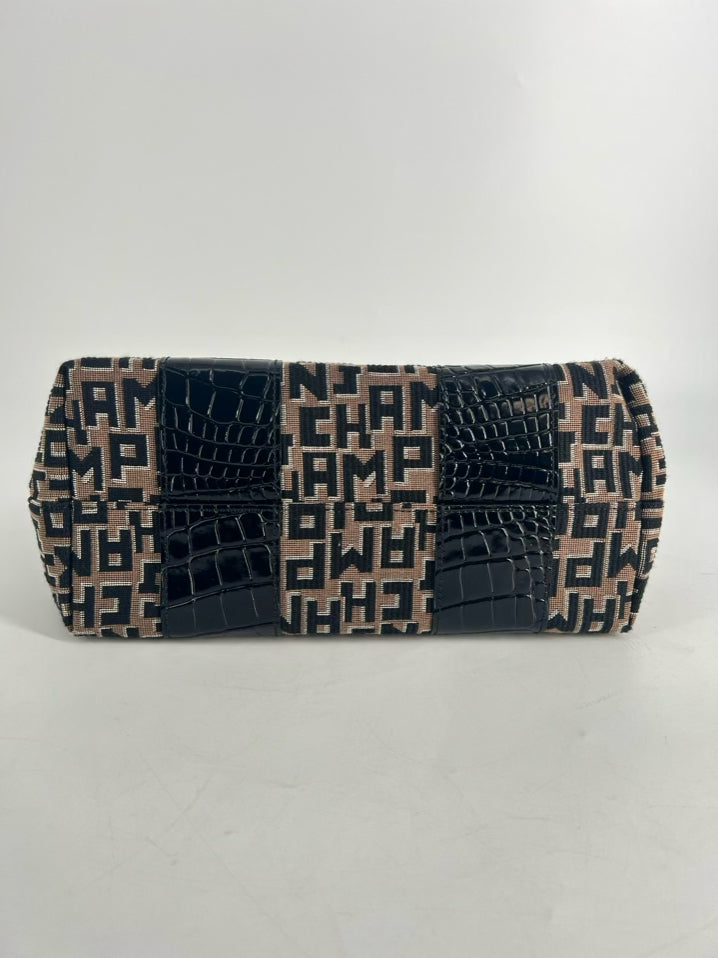 LONGCHAMP Tan & Black Jacquard Monogram Purse