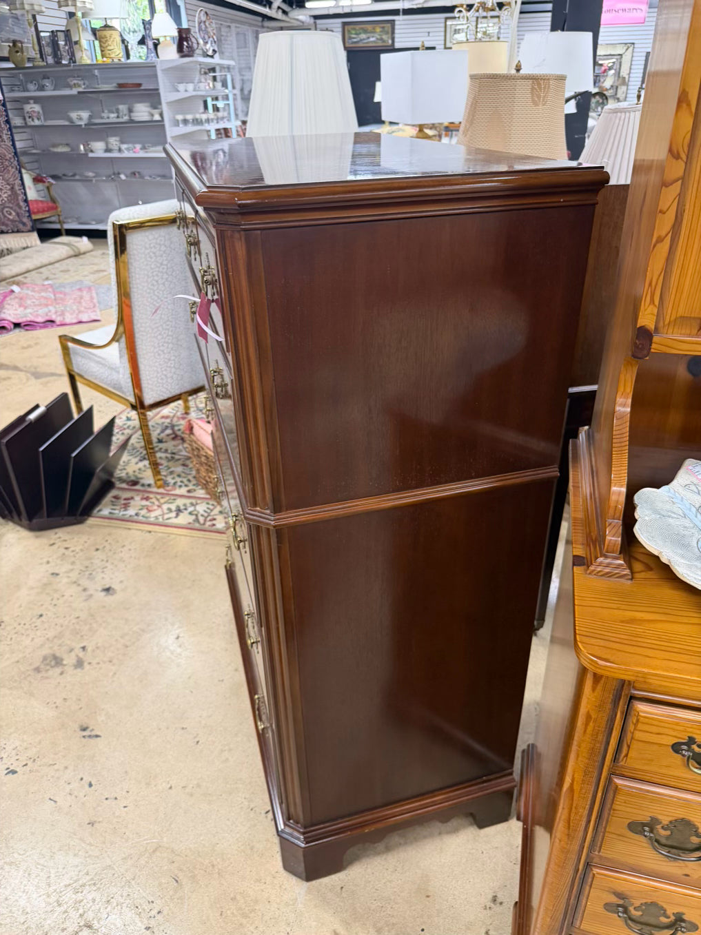 DREXEL Dark Mahogany Chippendale 5 Drawer Chest