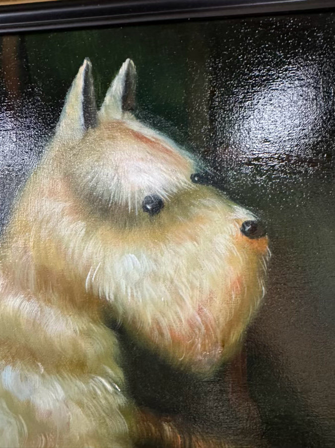 White Scottish Terrier Painting in Ornate Gold Frame