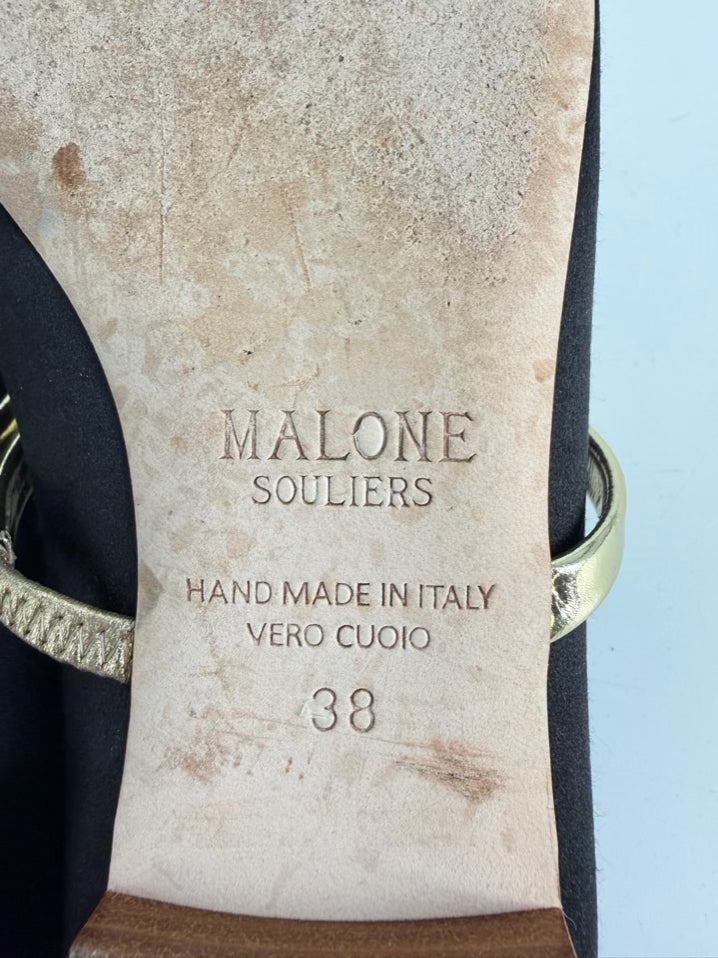MALONE SOULIERS Size 8 Black & Gold Leather Flats