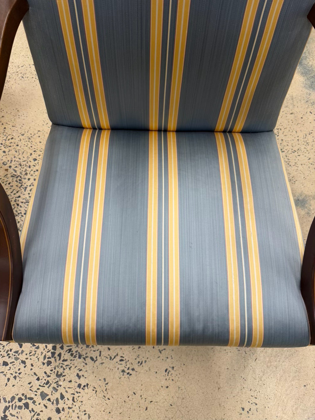 KINDEL MARTHA WASHINGTON Wood Chair w/ Blue & Yellow Stripe Fabric