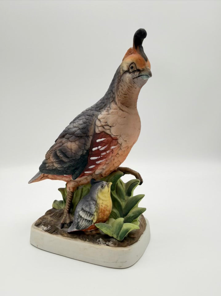 Gray/Green/Brown Porcelain California Quail Figurine