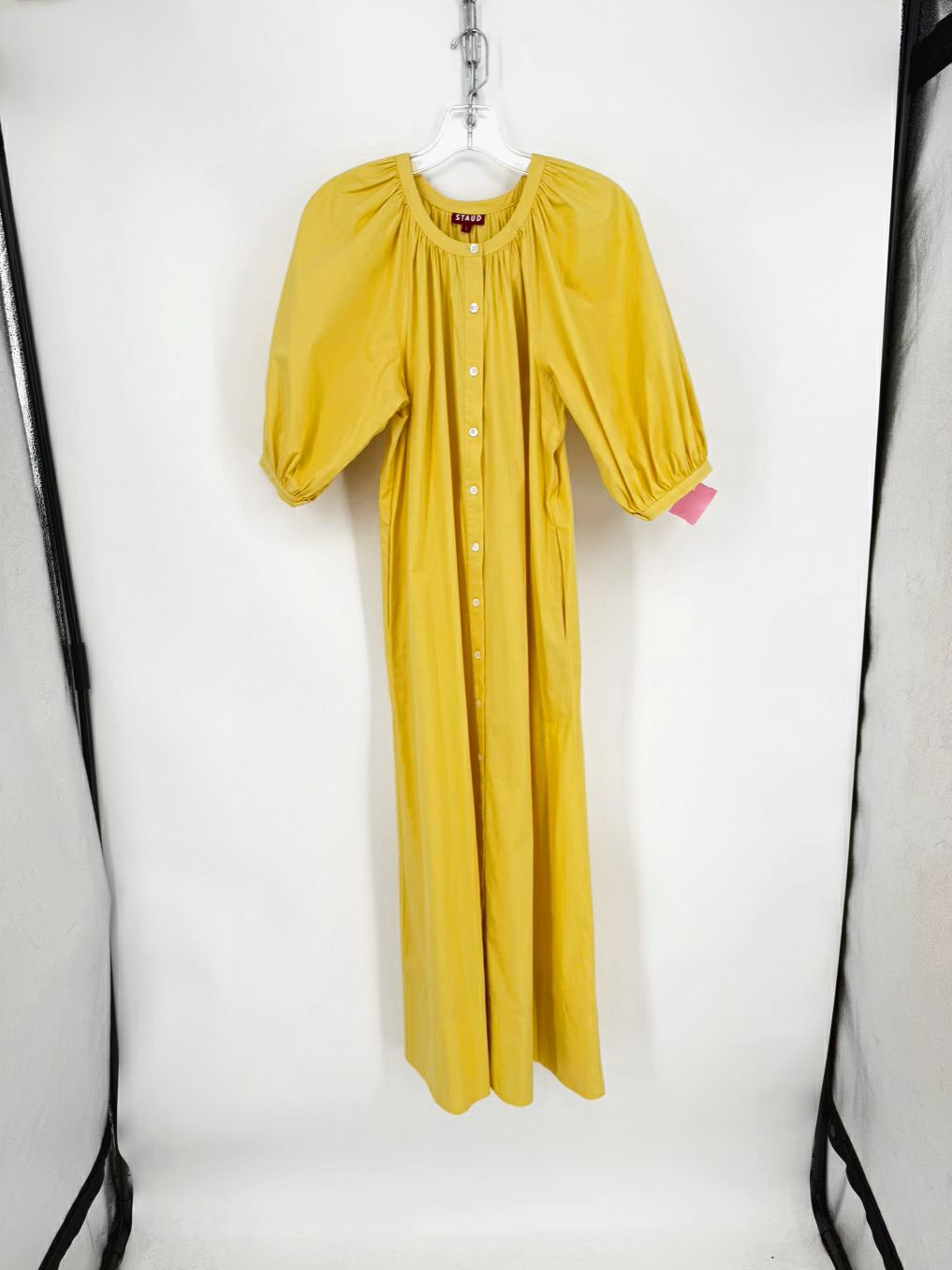 Staud Size Wmn's S Yellow Button Down Balloon Sleeve Maxi-Dress