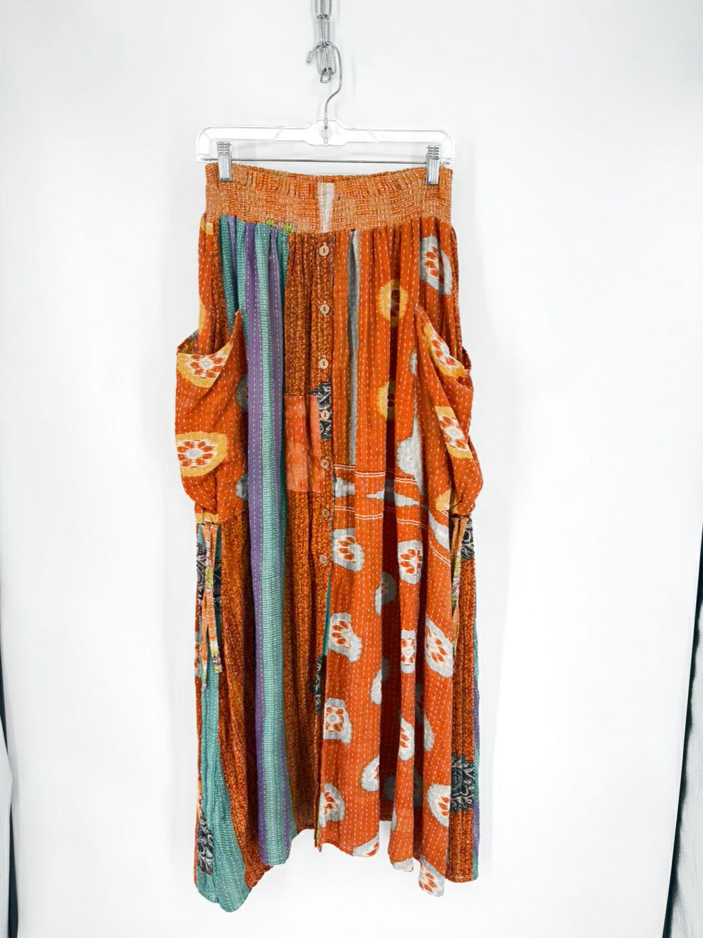 KANTHA BAE Size Wmn's Free Size Orange Print Maxi-Skirt