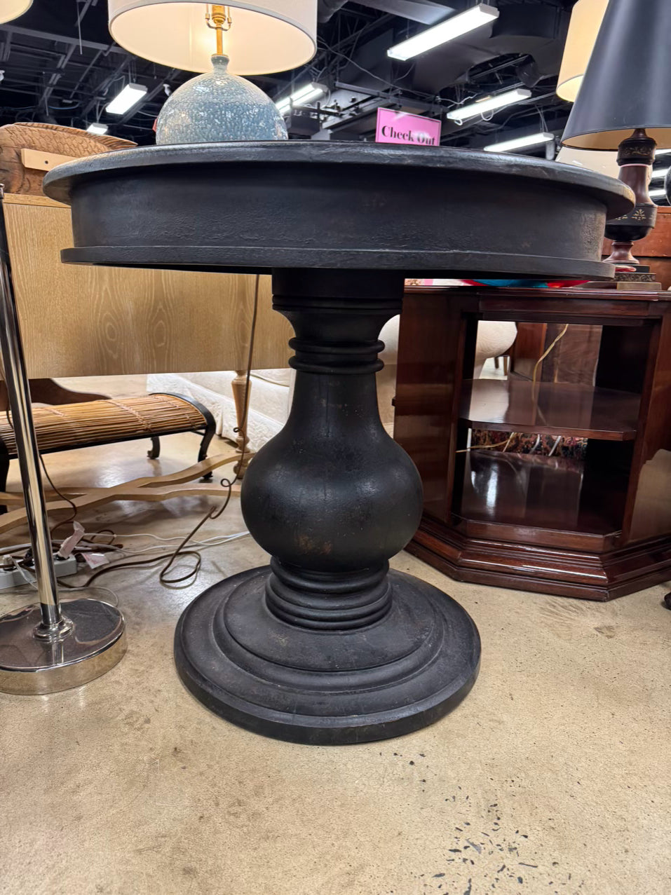 RESTORATION HARDWARE Black Painted Wood Shabby Chic Pedestal Table