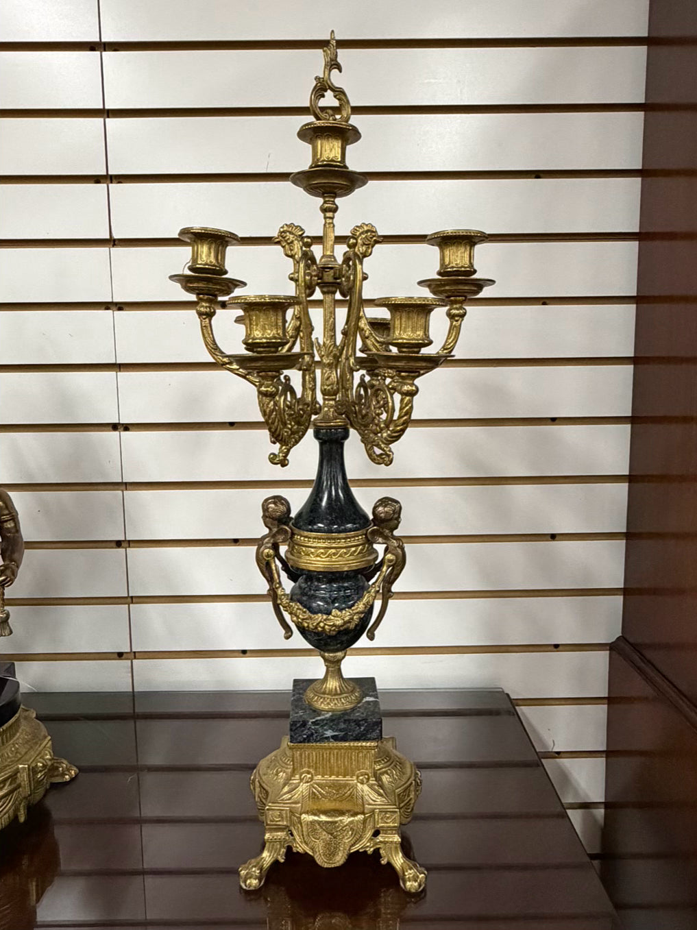 ITALIAN Brass & Marble 3 Piece Clock & Candelabra