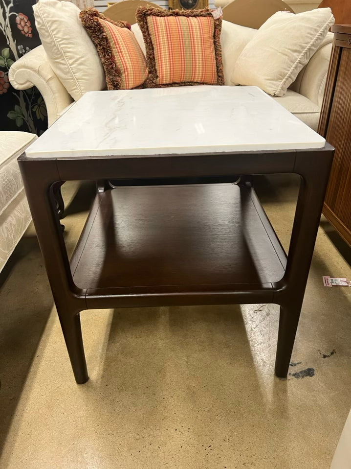 Brown & White Wood & Stone End Table