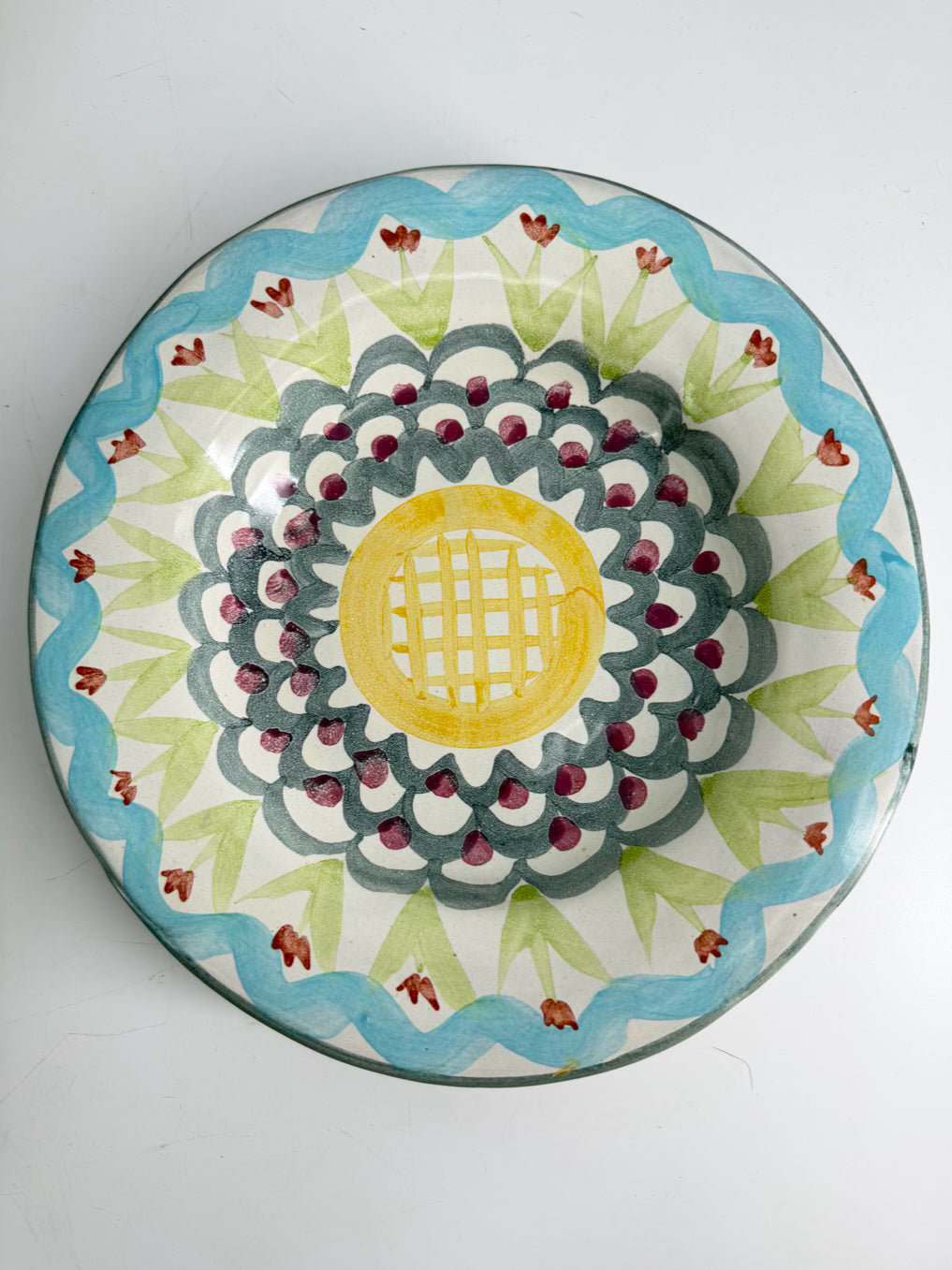 MACKENZIE CHILDS Multicolored Hand painted Pottery Set Of 9 Plates