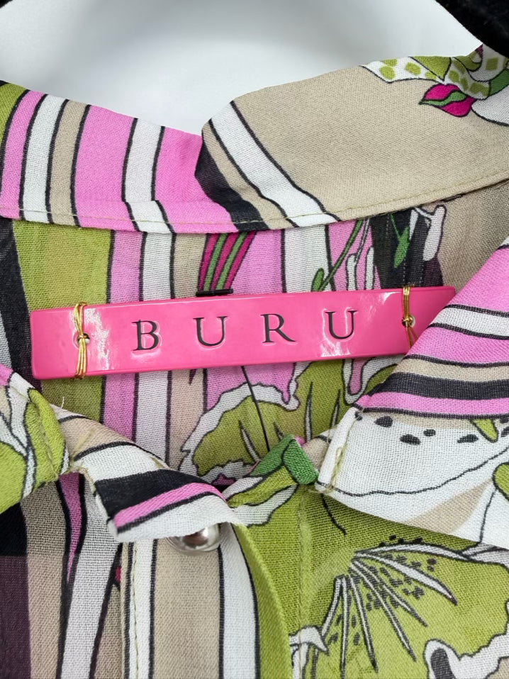 BURU Size XL Green & Pink Floral Maxi-Dress NWT