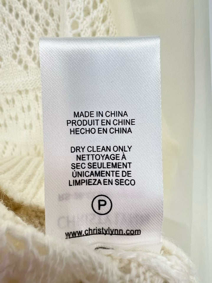 CHRISTY LYNN Size M Ivory Sheer Scallop Ruffle Sweater NWT