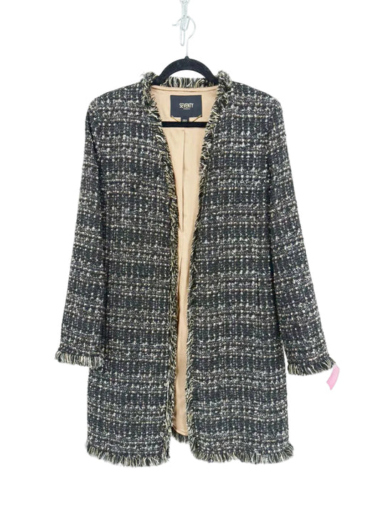 SEVENTY VENEZIA Wmn's Size 50 Black & Gold Tweed Fringe Long Jacket