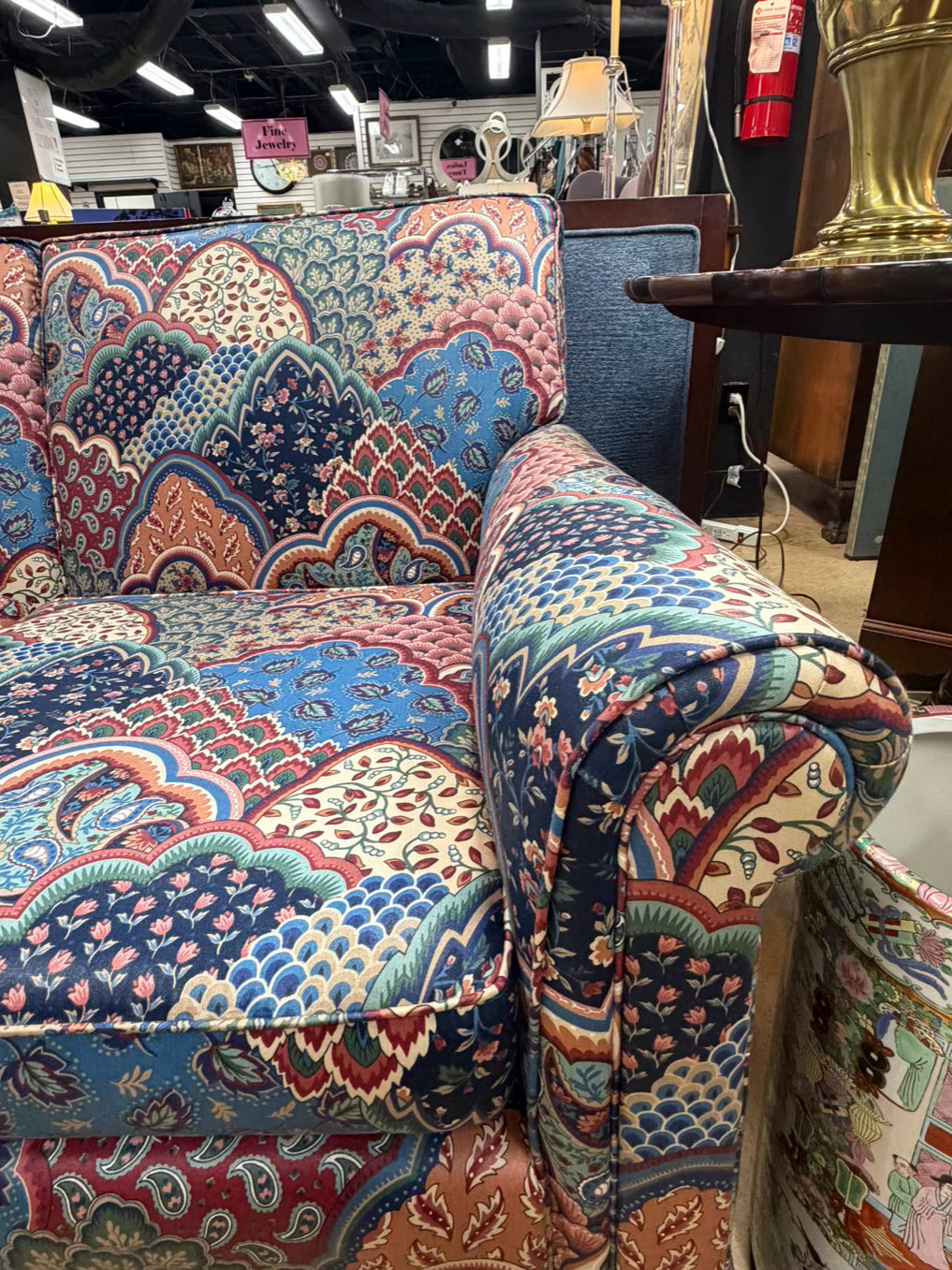 Blue, Rose & Aqua Paisley Sofa
