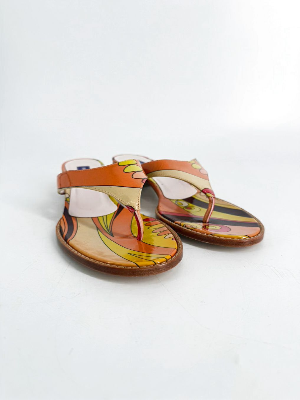 EMILIO PUCCI Size 38 Orange & Pink Leather Print Kitten heels