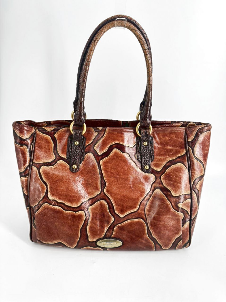 BRAHMIN Brown Leather Giraffe Print Purse