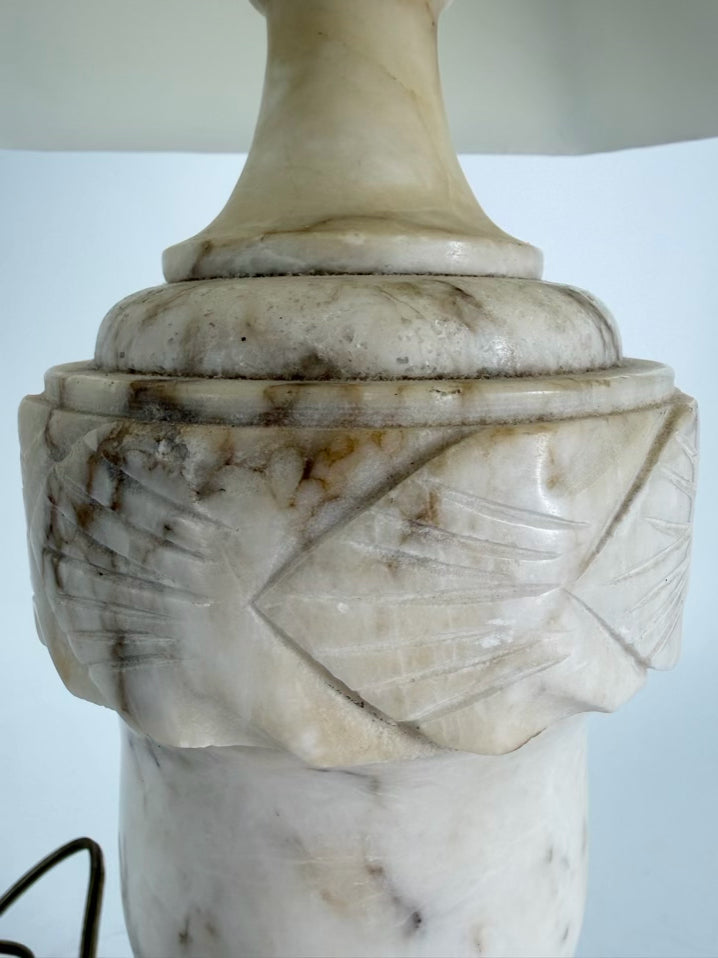 VINTAGE White Alabaster Urn Lamp w/ Shade