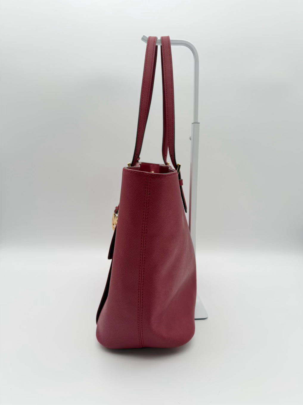 MICHAEL KORS Burgundy Jet Set Saffiano Leather Pocket Tote w/ Gold Tone Hardware