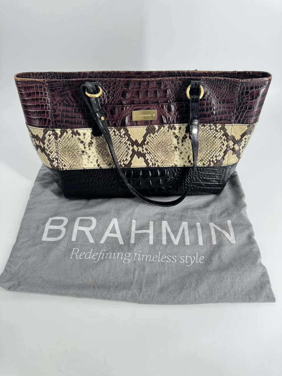 BRAHMIN Black & Brown Embossed Leather Purse