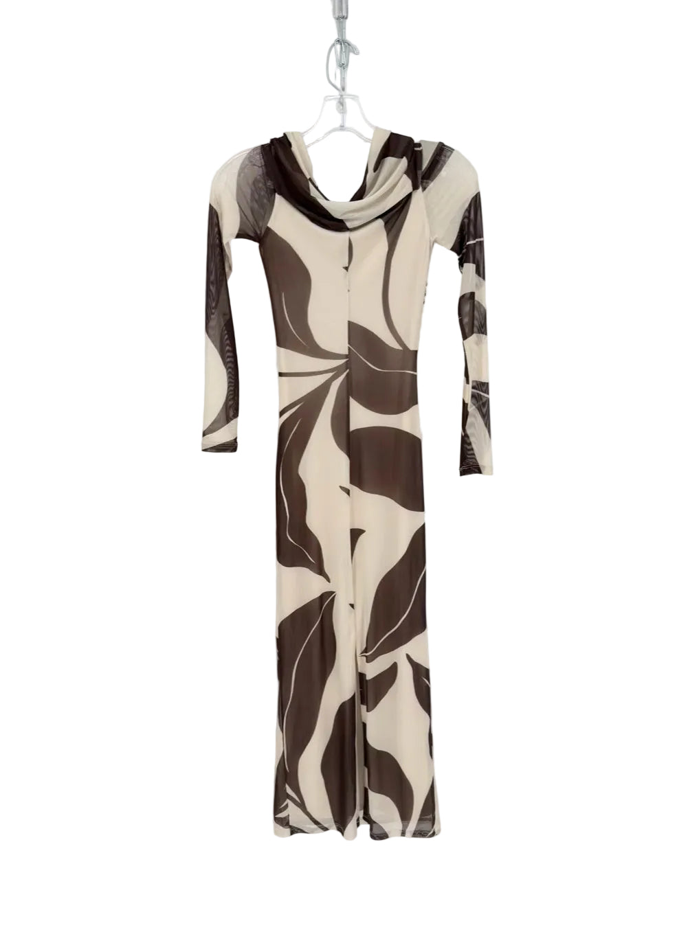 EVER NEW Size Wmn's 2 Beige & Brown Mesh Drape Collar Maxi-Dress