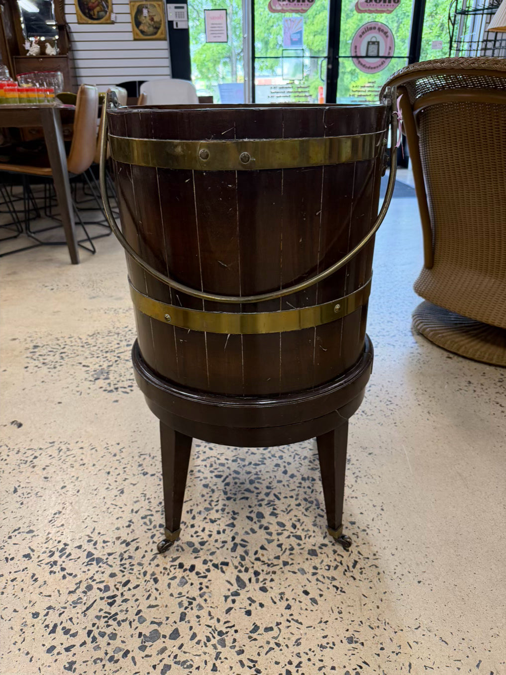Dark Wood / Brass Planter w/ Handle