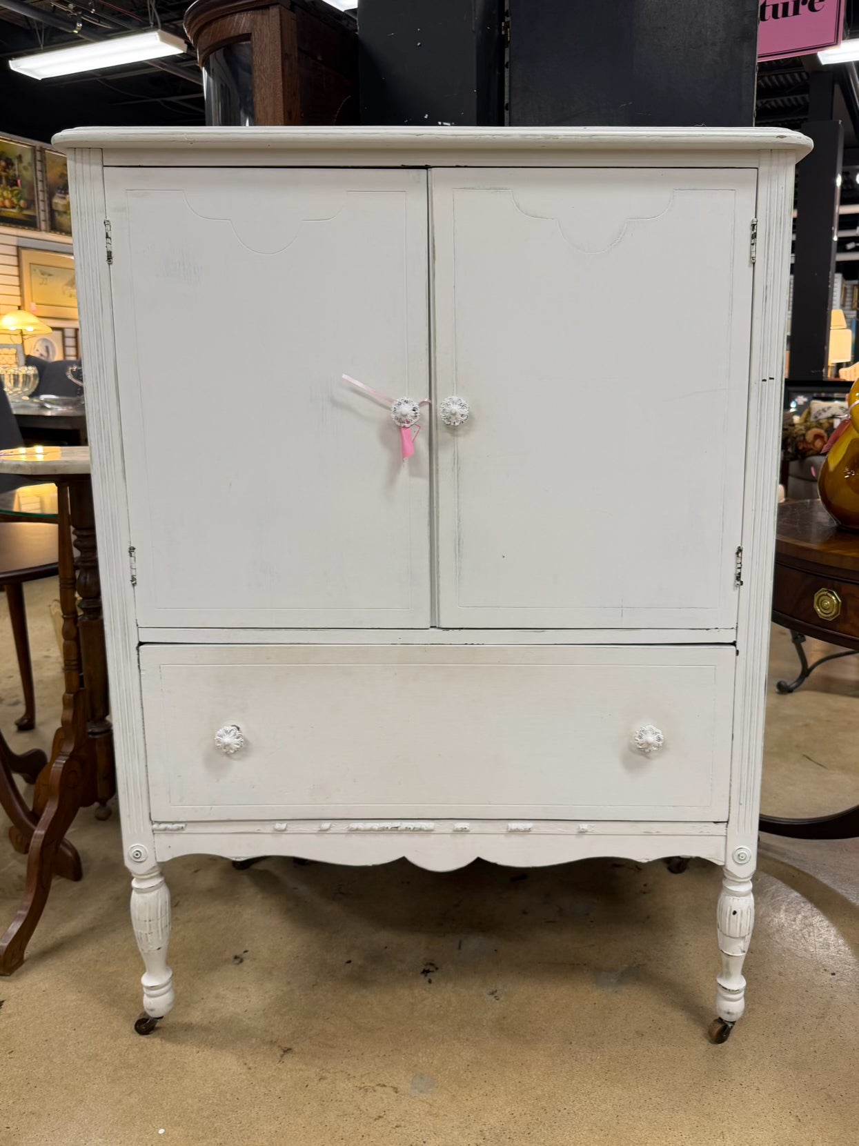VINTAGE White Wood Shabby Chic Chest