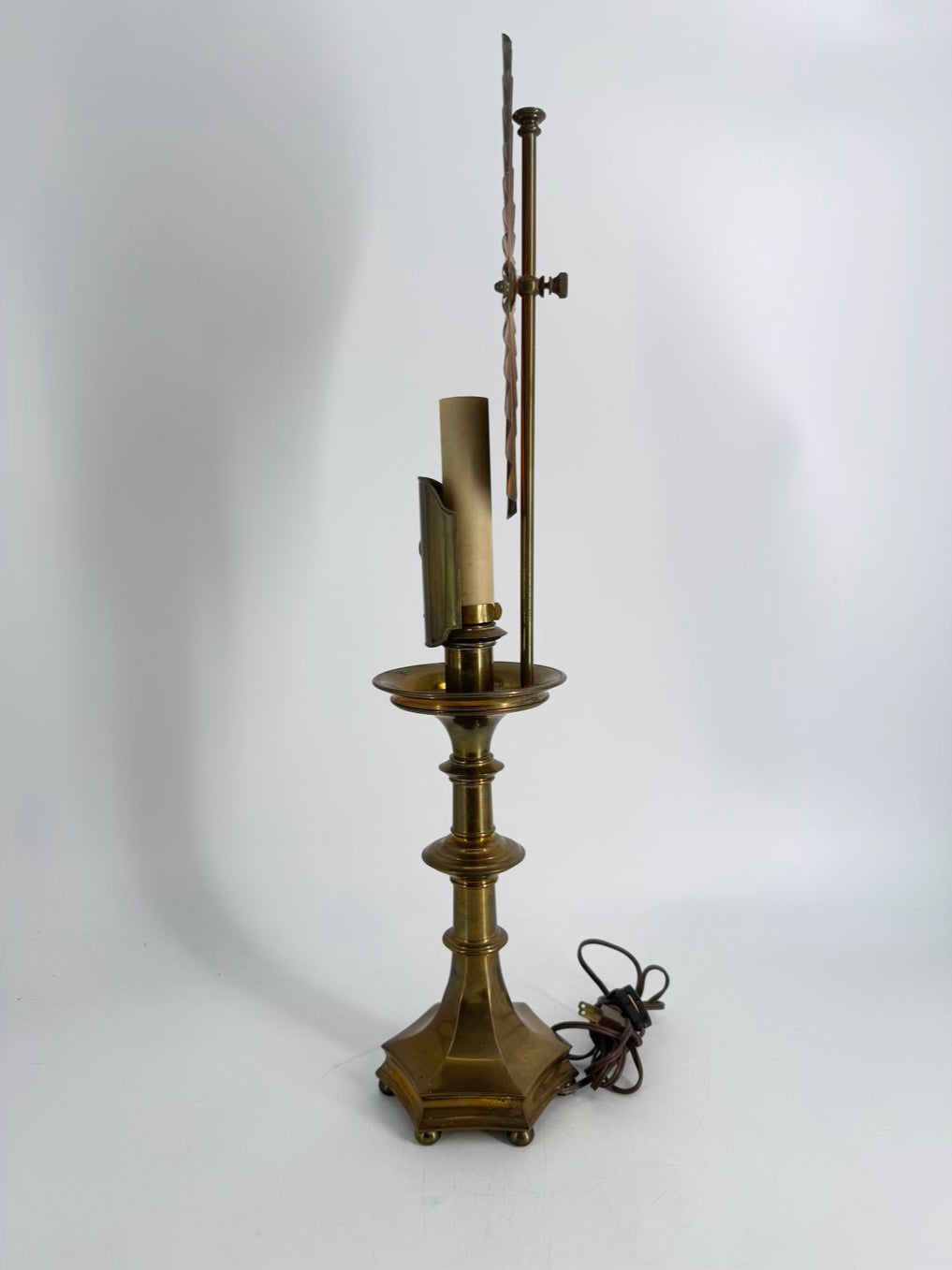 VINTAGE Brass Candlestick Table Lamp w/s Sunburst Reflector