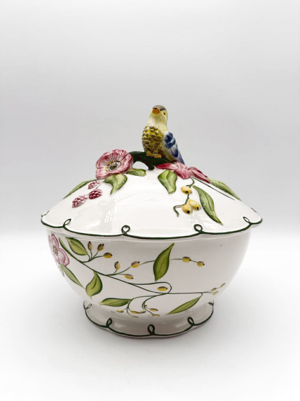 VIETRI White, Green & Pink Ceramic Paradiso Tureen
