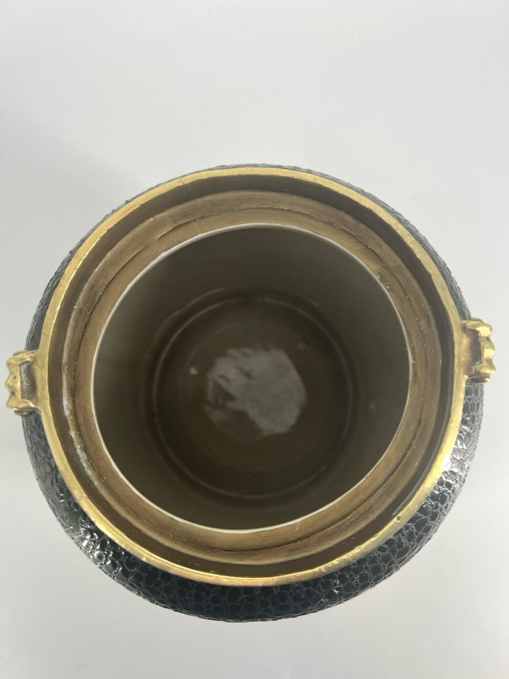 Brown Tozai Ceramic Jar W/ Brass Lid