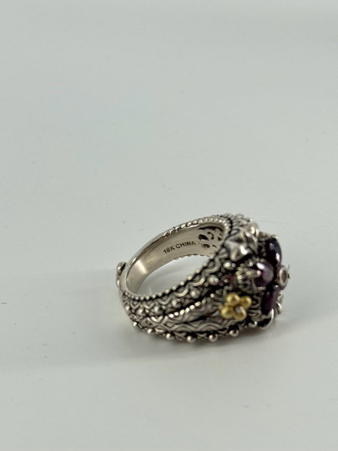 BIXBY 18K & STERLING SILVER Garnet & Diamond Floral Ring