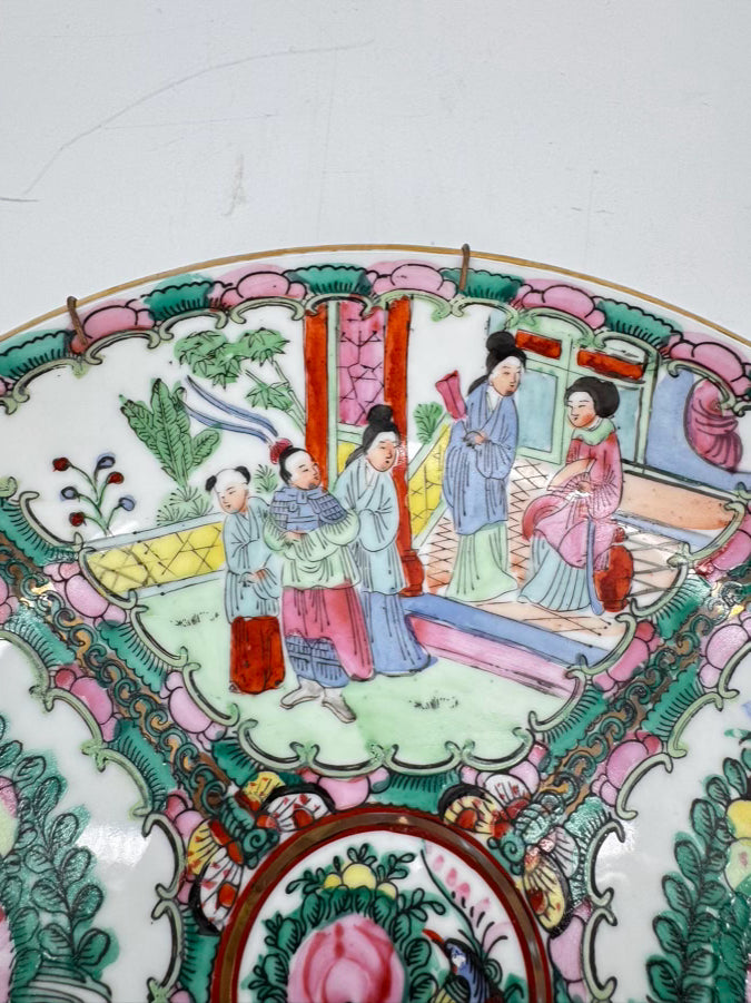Pink & Green Rose Medallion Decorative Plate w/ Hanger