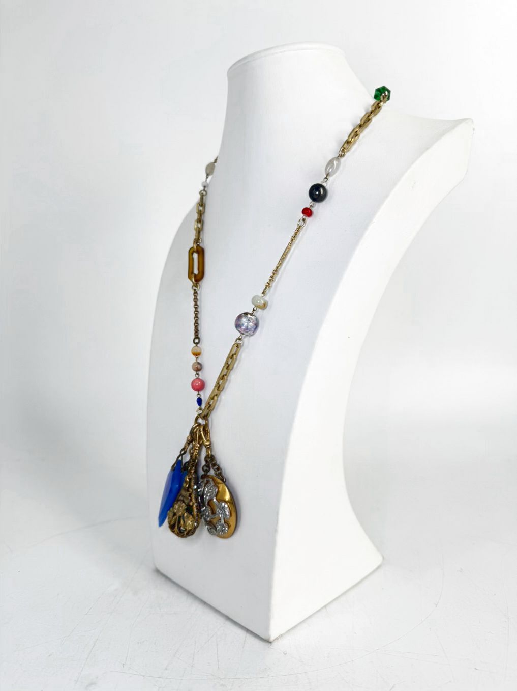 LULU FROST Gold Tone Multicolor Necklace w/ 4 Charms