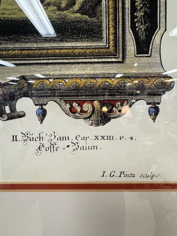 Bon Arbor Hand-Colored Copper Plate Engraving in Gold Frame