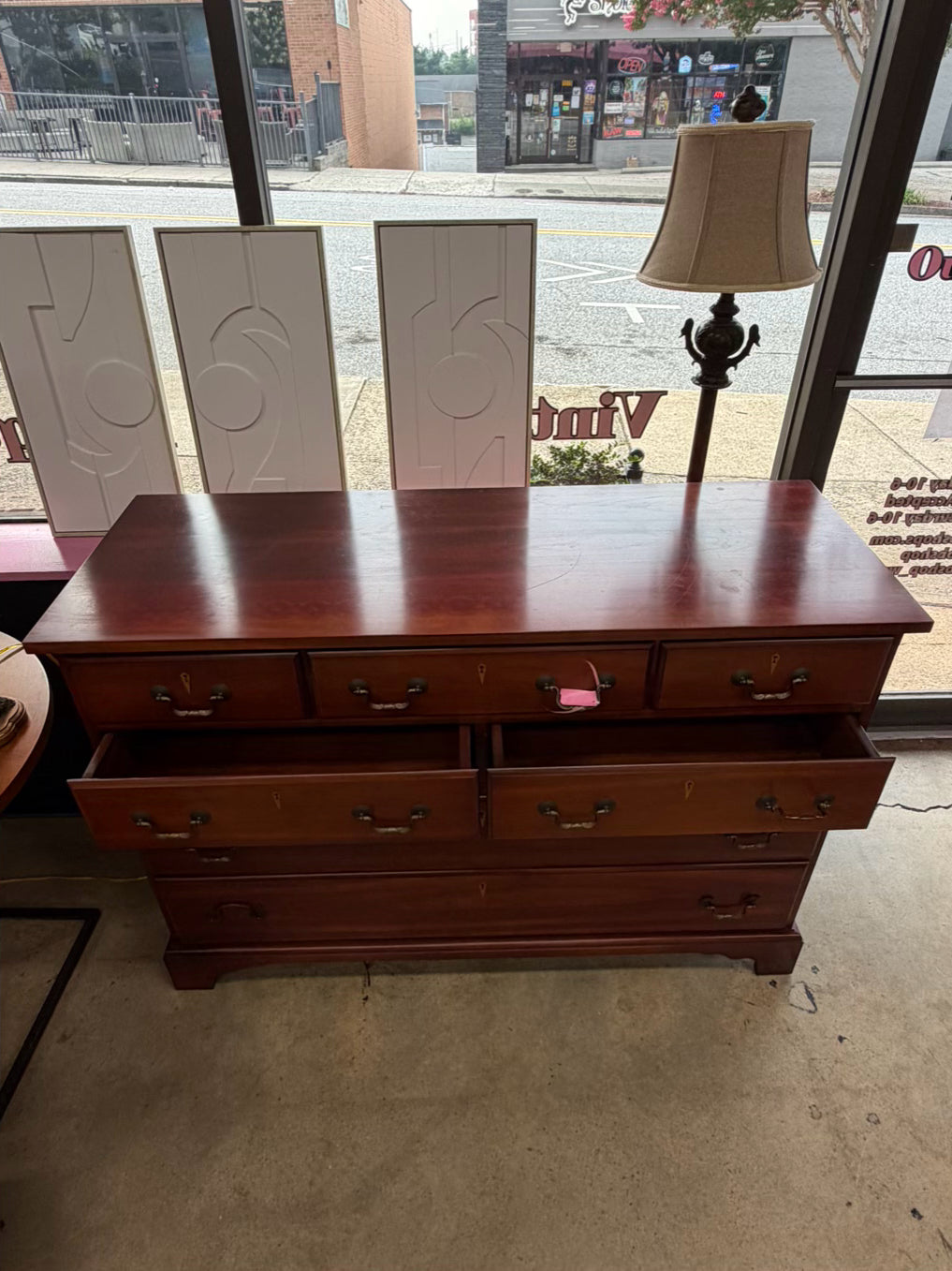 ANTIQUE Dark Brown Wood Chest w/ Cutout Key Hole Design