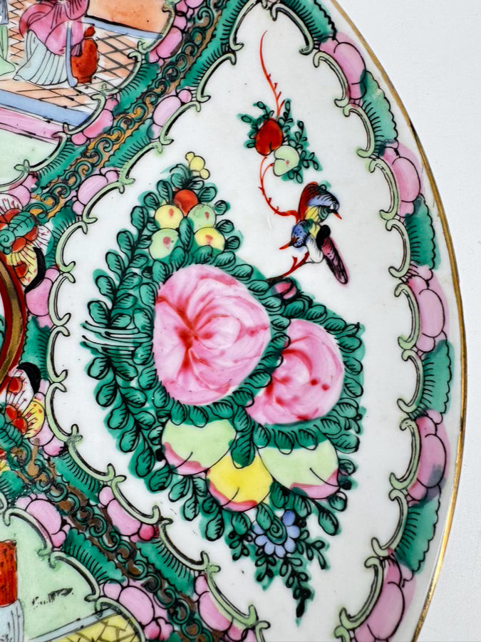 Pink & Green Rose Medallion Decorative Plate w/ Hanger