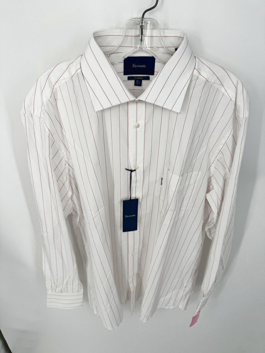FACONNABLE Size 43 White & Pink Stripe Dress Shirt NWT
