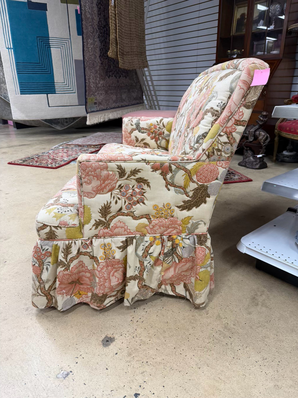 VINTAGE Cream, Shrimp & Tan Floral Quilted Love Seat