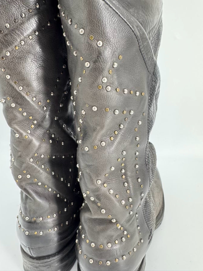 AS 98 Size 39 Gunmetal Leather Embossed Boots