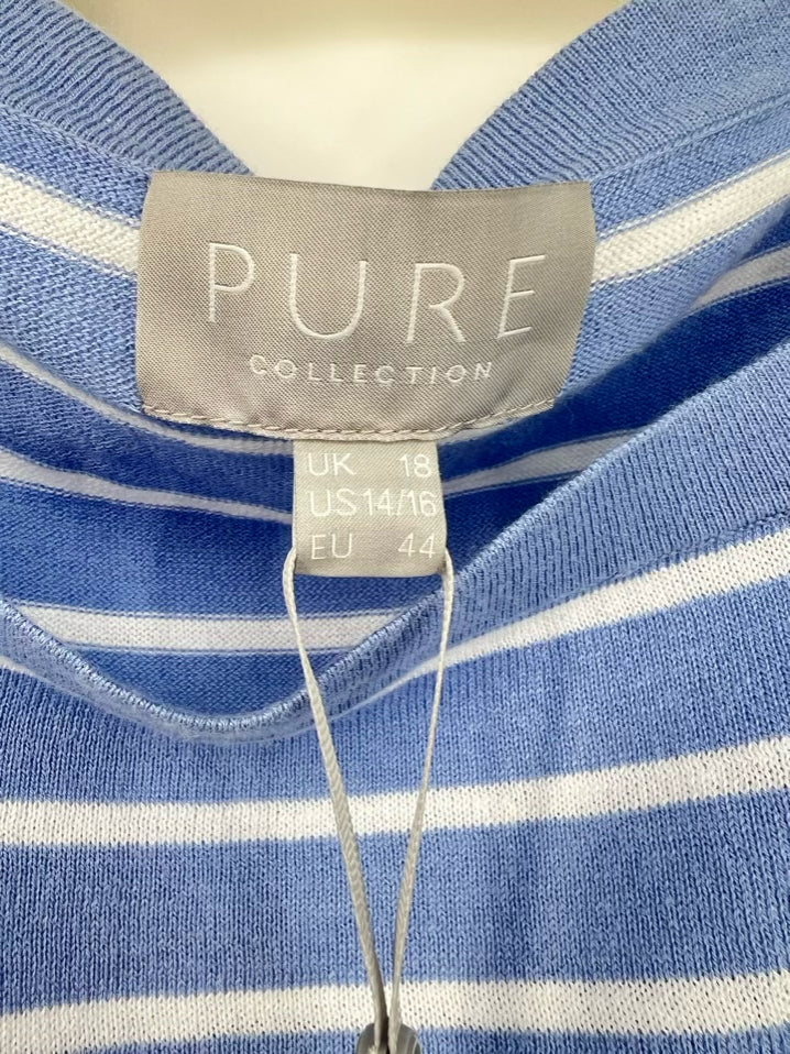 PURE COLLECTION Size 14/16 Blue & White Stripe Knit Top NWT
