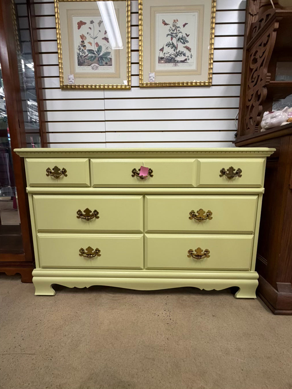 VINTAGE Yellow Painted Wood Dresser